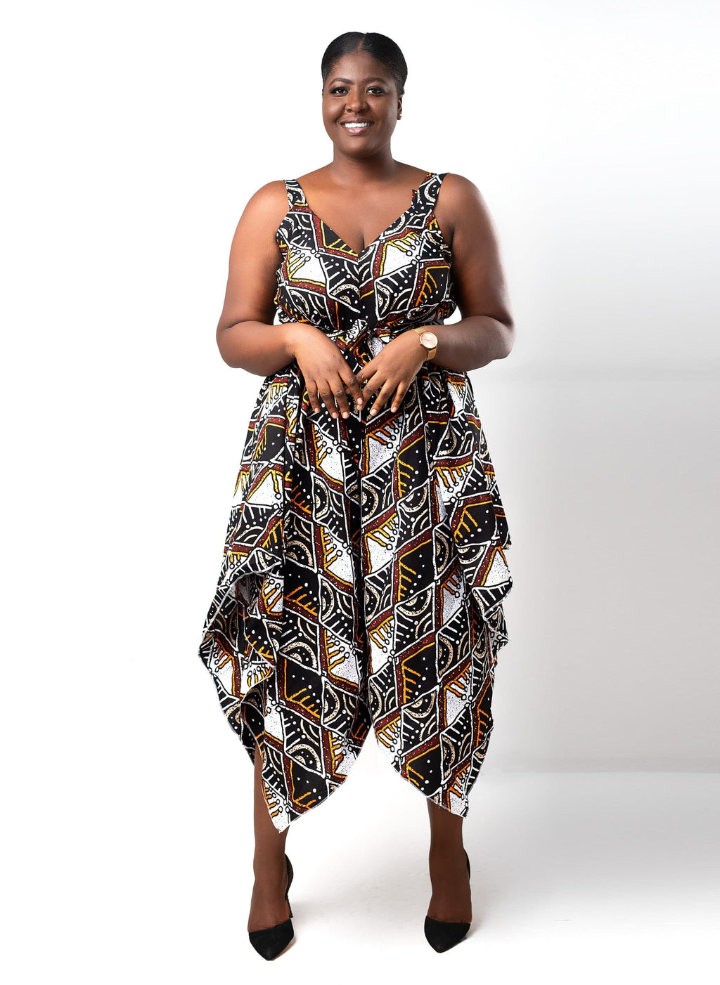 Rehema Black & Multi V-neck Ankara Jumpsuit
