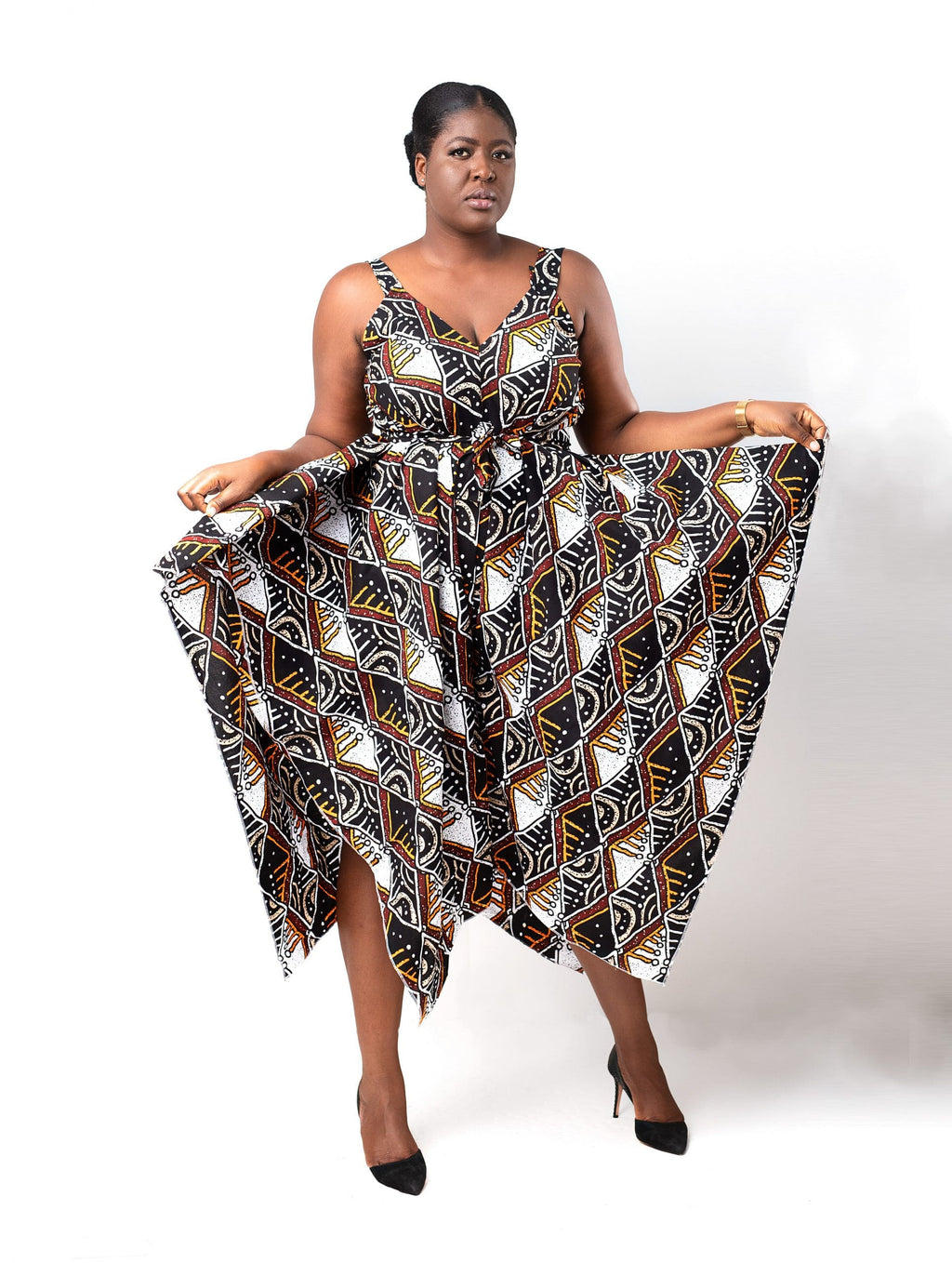 Rehema Black & Multi V-neck Ankara Jumpsuit