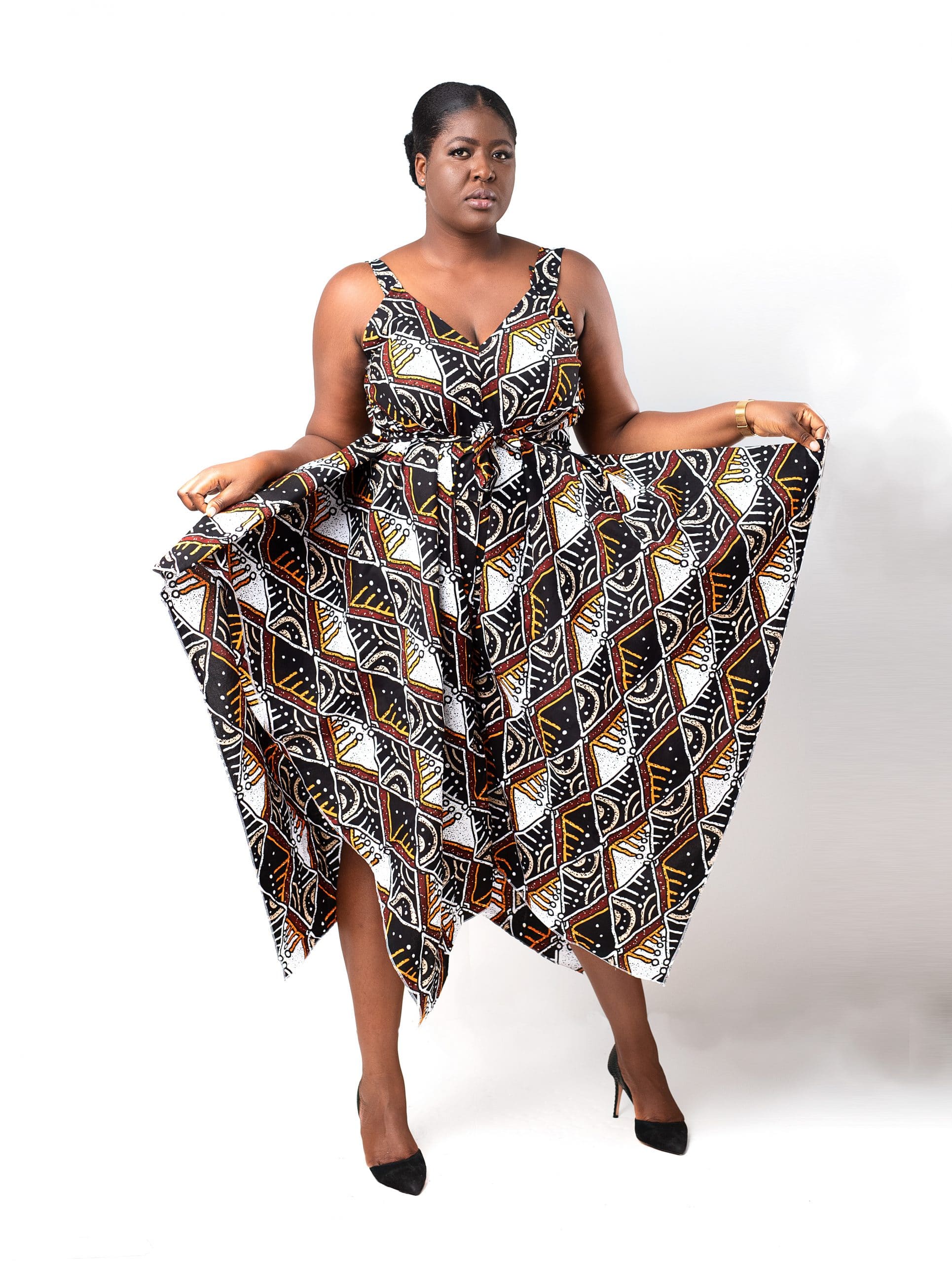 Rehema Black & Multi V-neck Ankara Jumpsuit