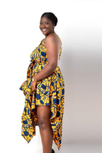 Asha Yellow & Blue V-neck Ankara Jumpsuit