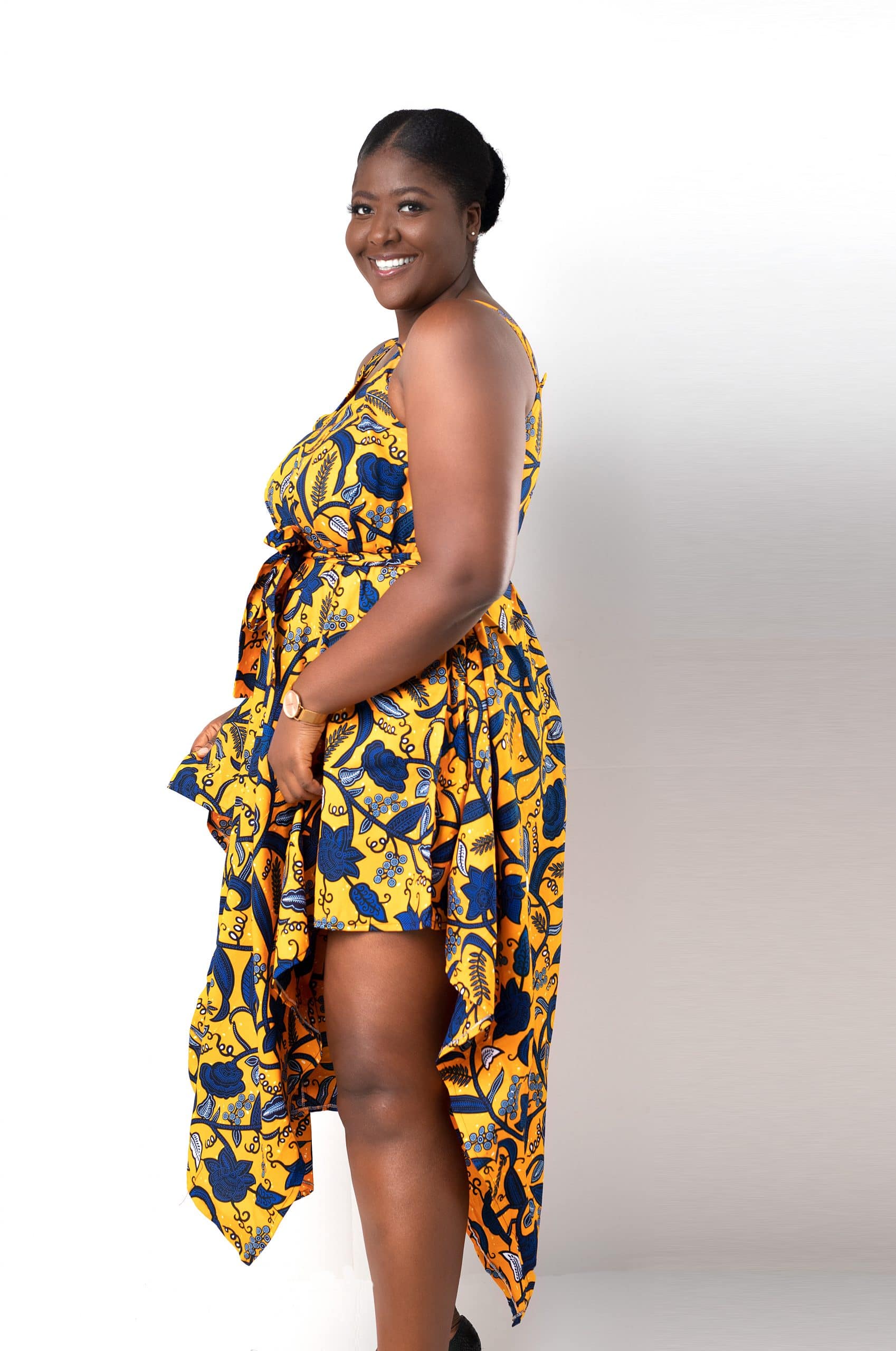 Asha Yellow & Blue V-neck Ankara Jumpsuit