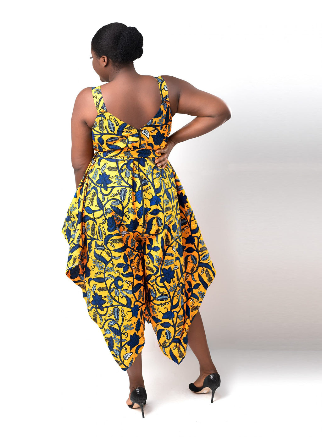 Asha Yellow & Blue V-neck Ankara Jumpsuit