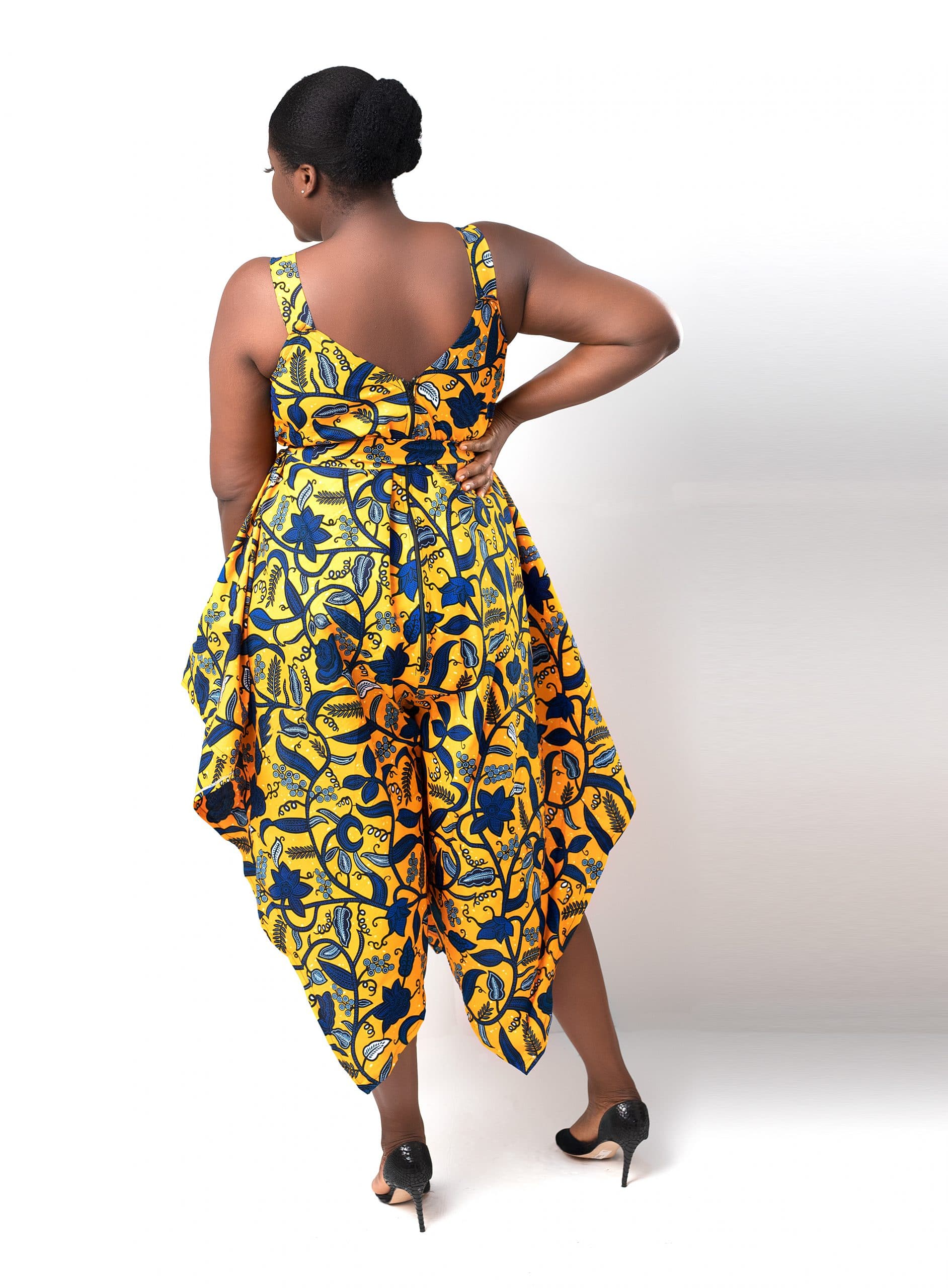 Asha Yellow & Blue V-neck Ankara Jumpsuit