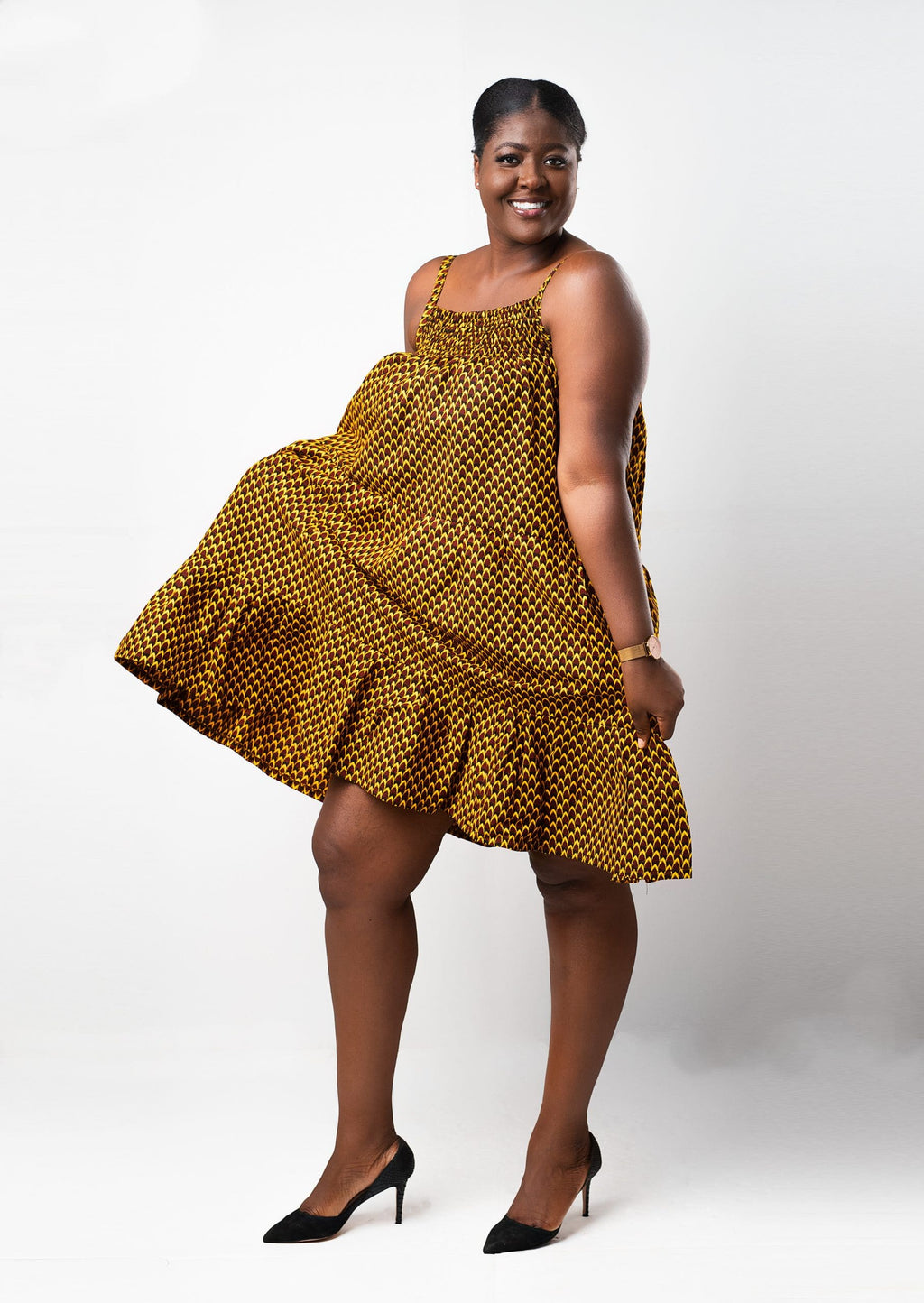 Esi Yellow Midi Length Voile Strappy dress