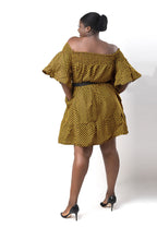 Thando Yellow African Ankara Print Bardot Midi Maxi Dress
