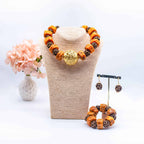 Brown and Orange Coral Stone Necklace Set