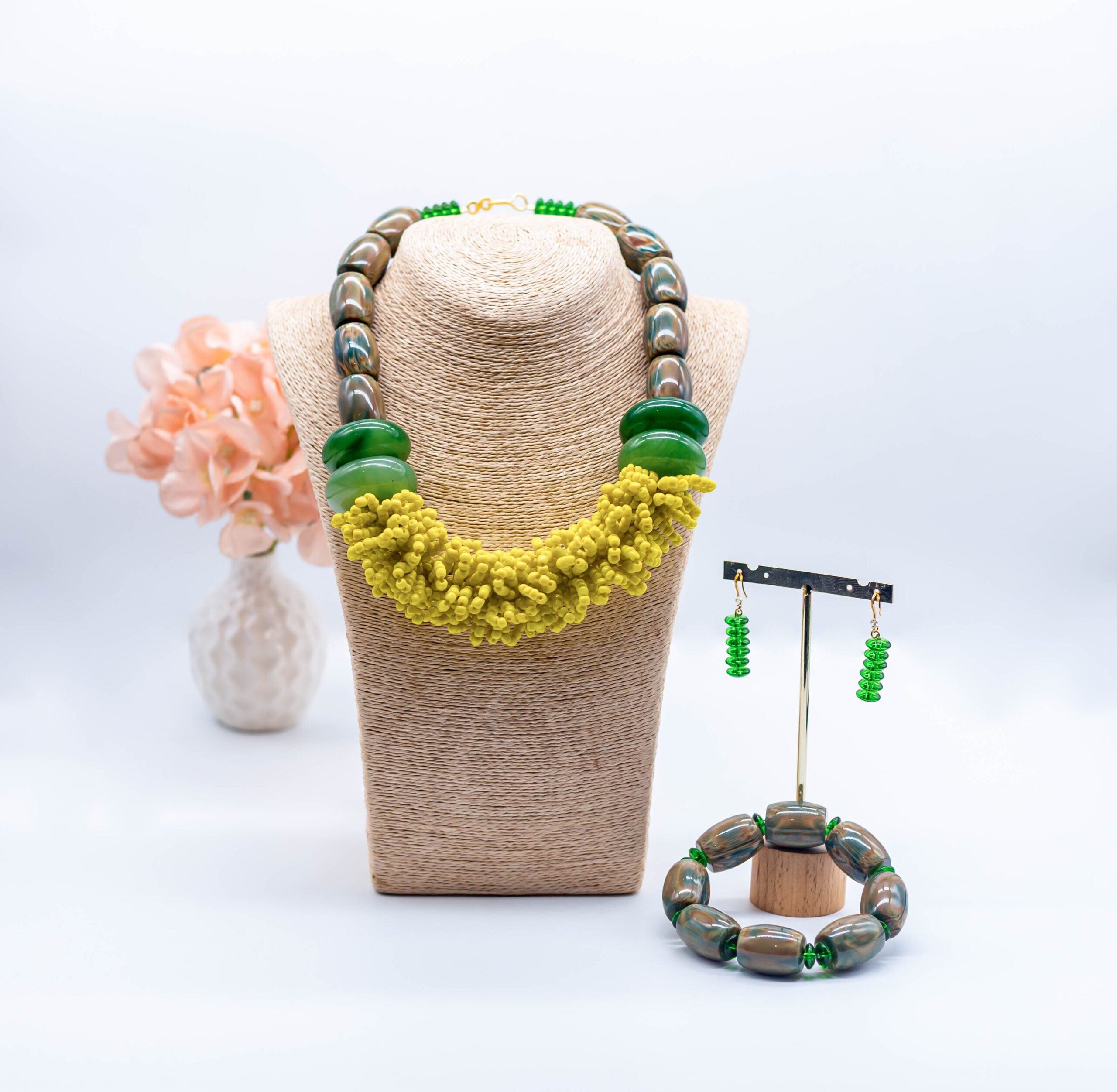 Luka Lemon Yellow and  Green Beads Necklace Set
