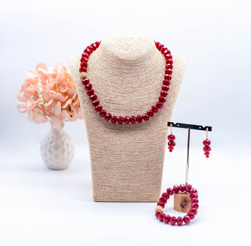 Rora Rich Red and Single Gold  Beaded Necklace Set
