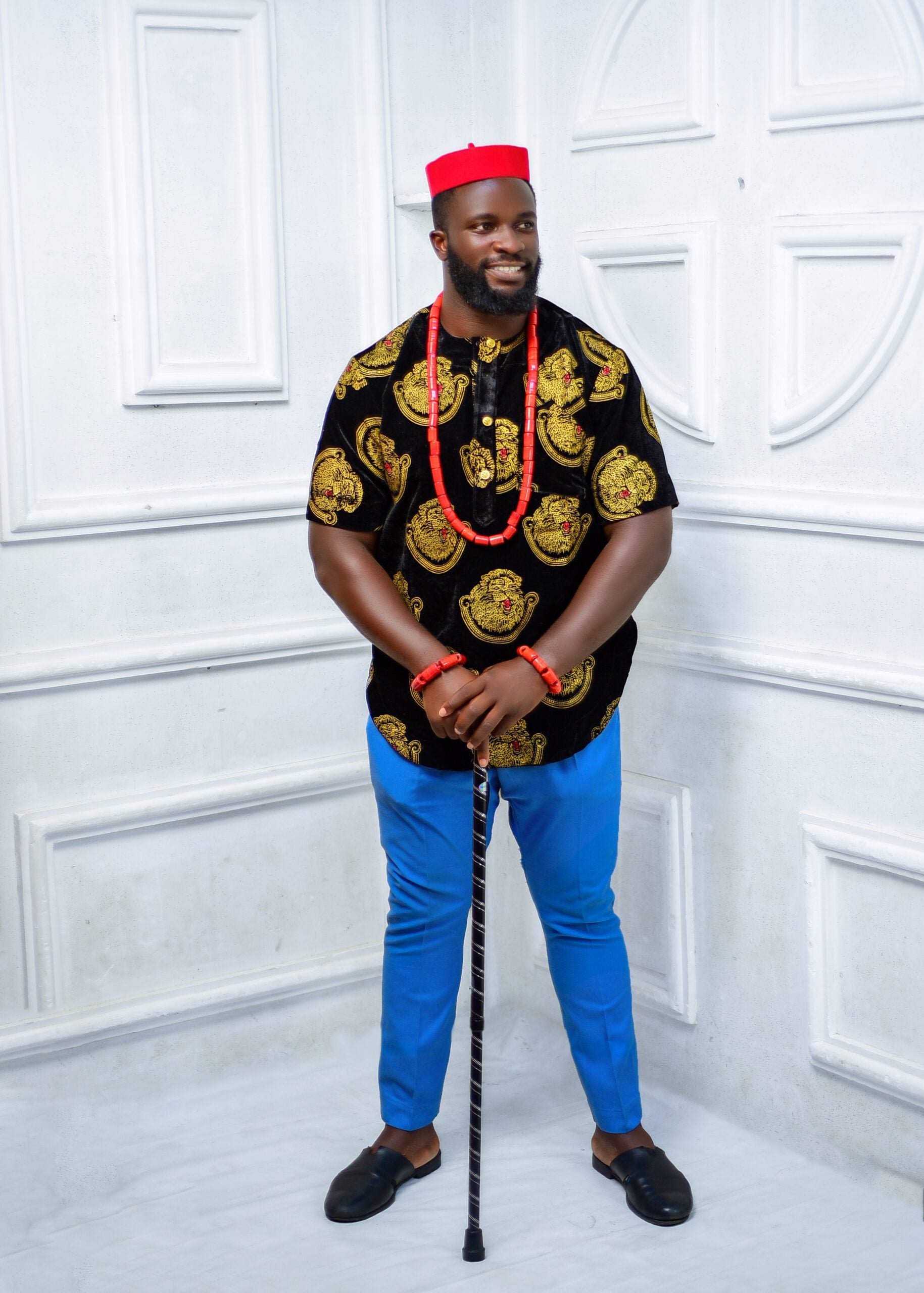 Black and Gold Isi Agu Igbo Nigerian Men Shirt