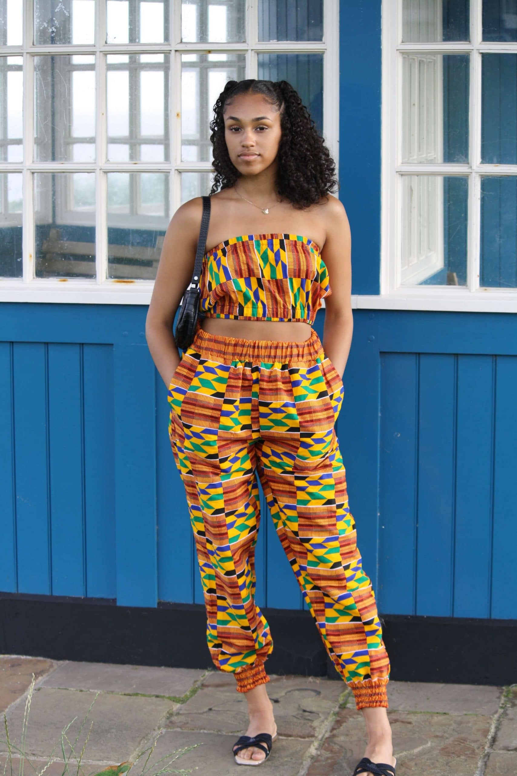African Kente Bandeau and Joggers Set