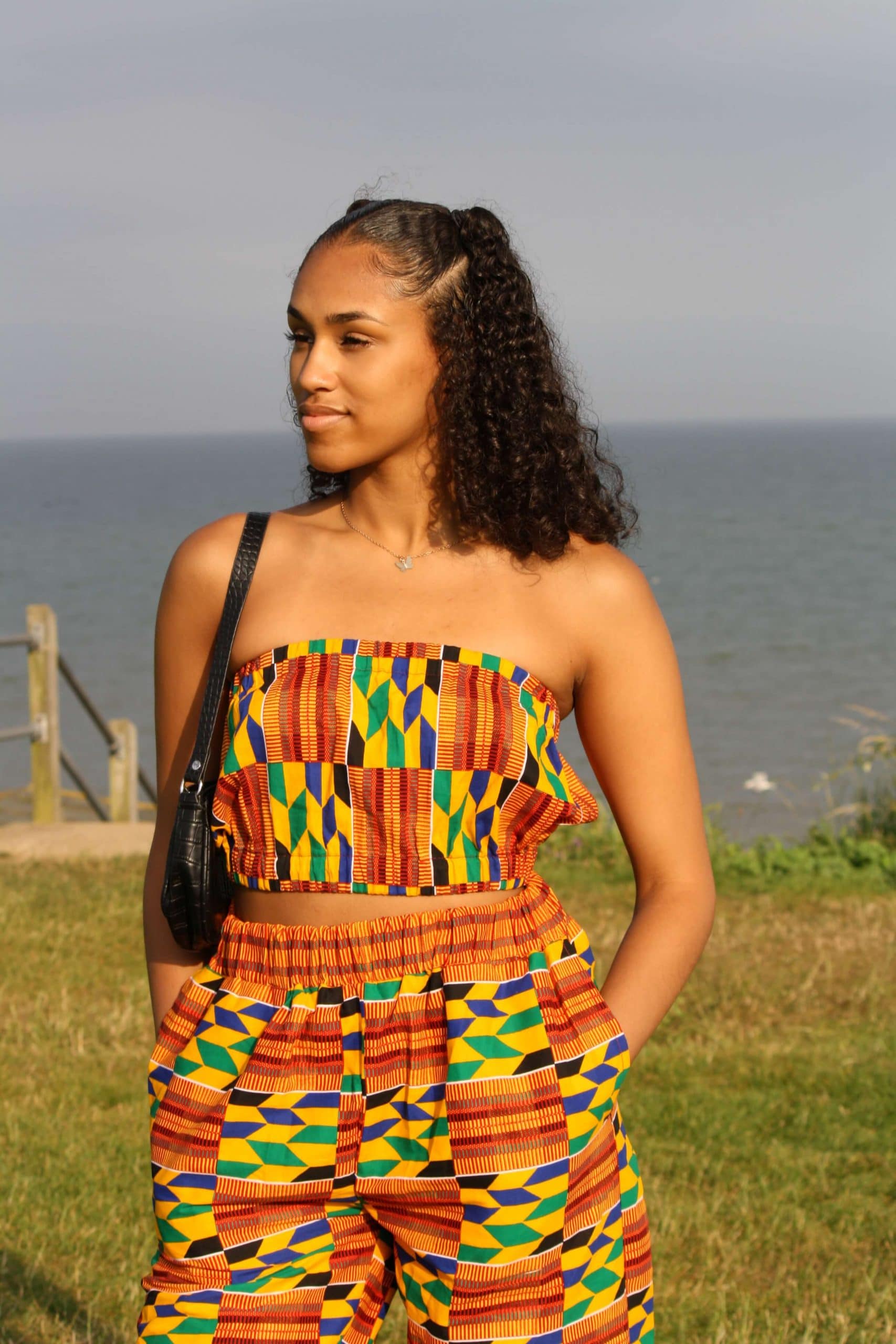 African Kente Bandeau and Joggers Set