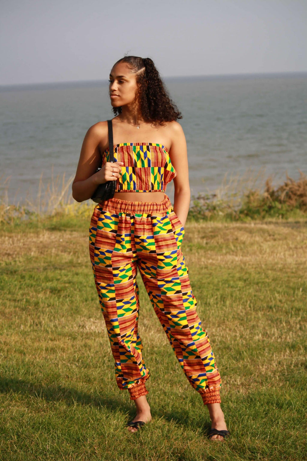 African Kente Bandeau and Joggers Set