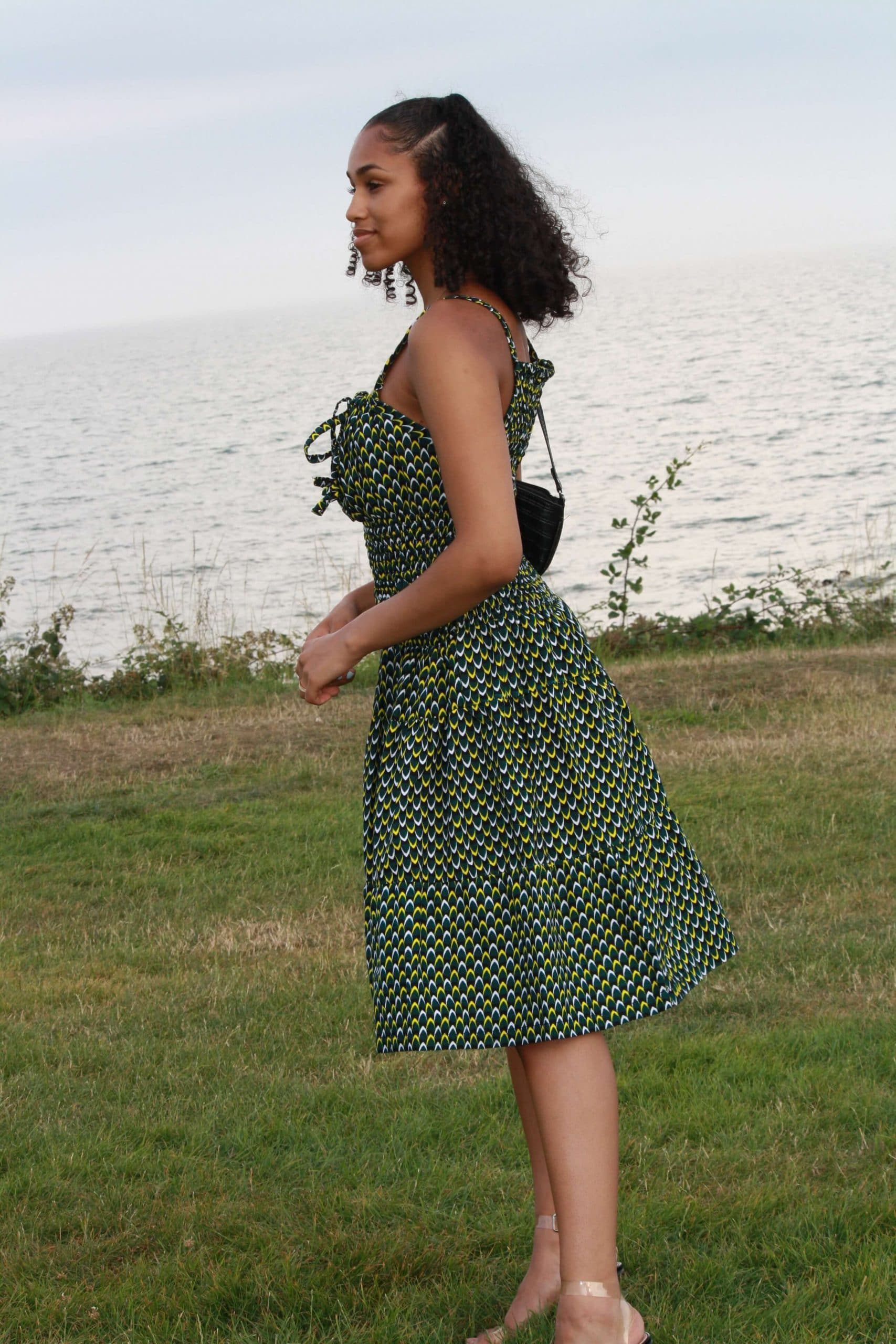 Shirred African Print Summer Strap Dress