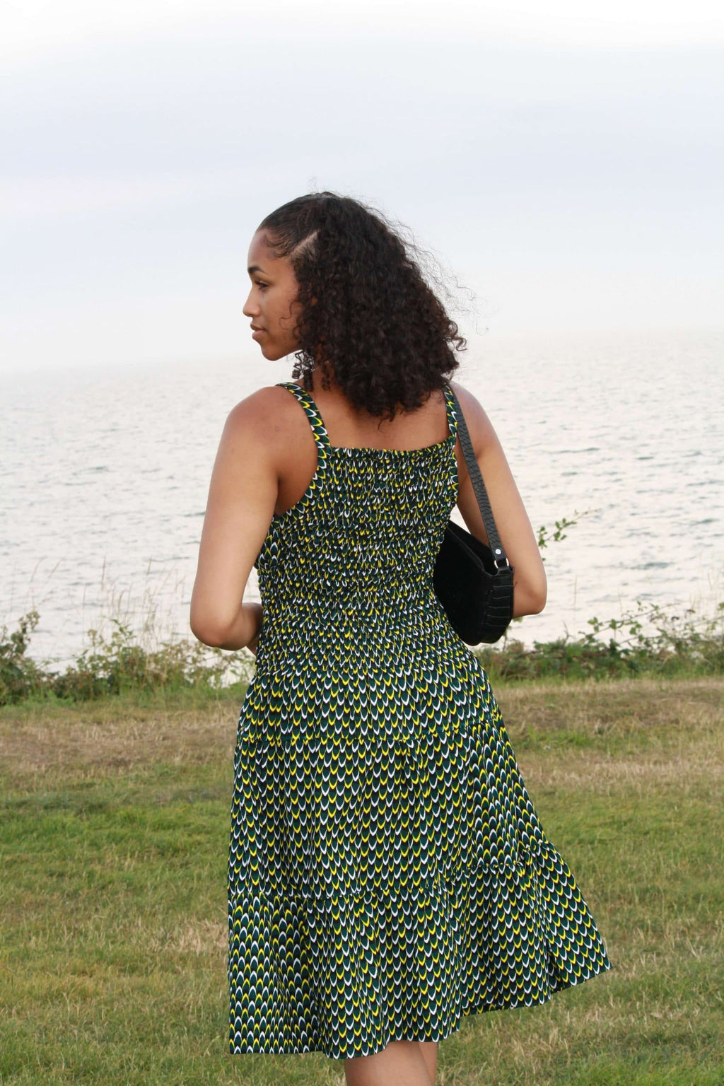 Shirred African Print Summer Strap Dress