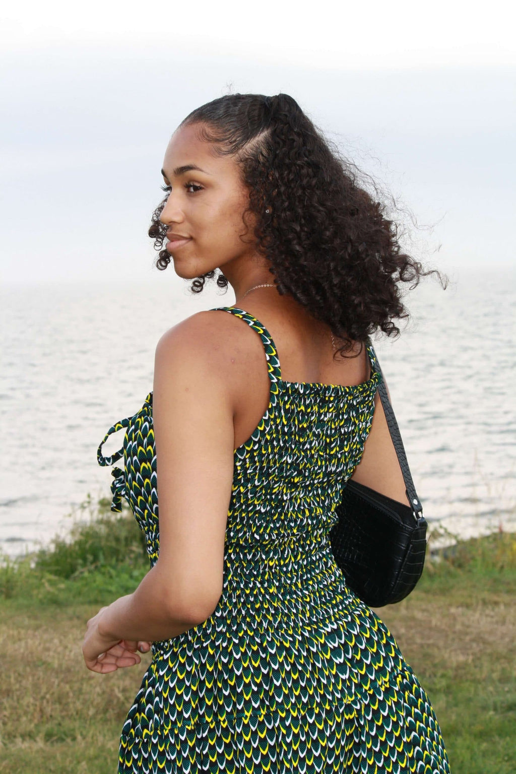 Shirred African Print Summer Strap Dress