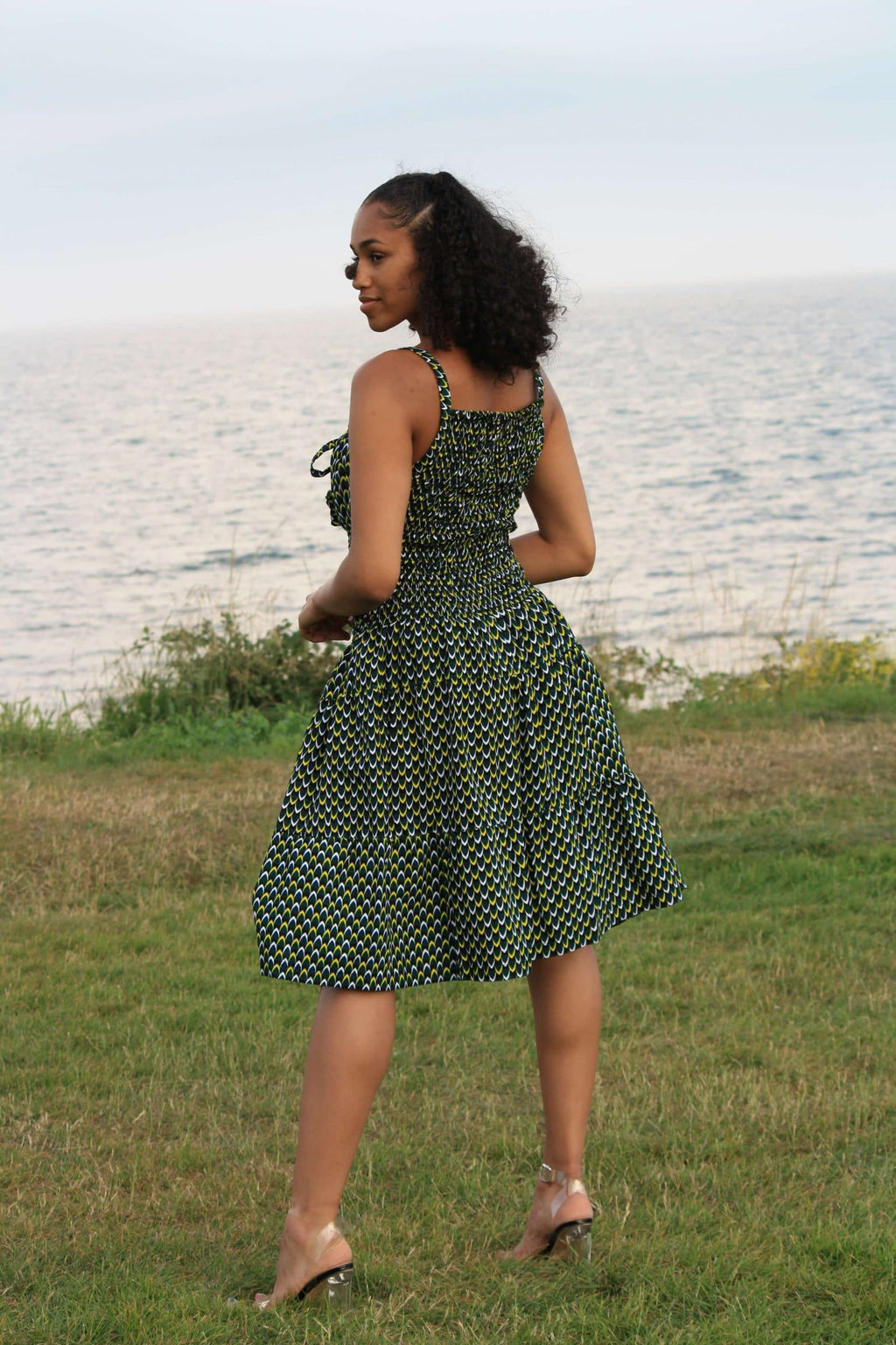 Shirred African Print Summer Strap Dress