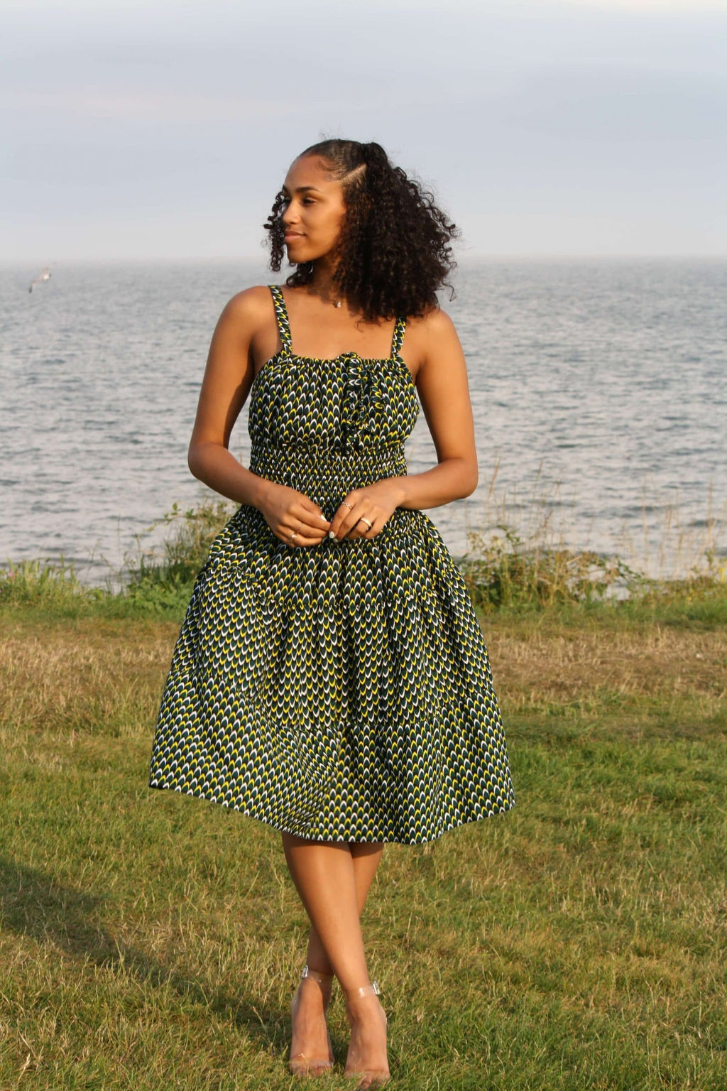 Shirred African Print Summer Strap Dress