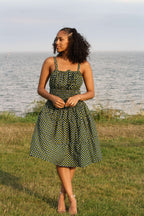 Shirred African Print Summer Strap Dress