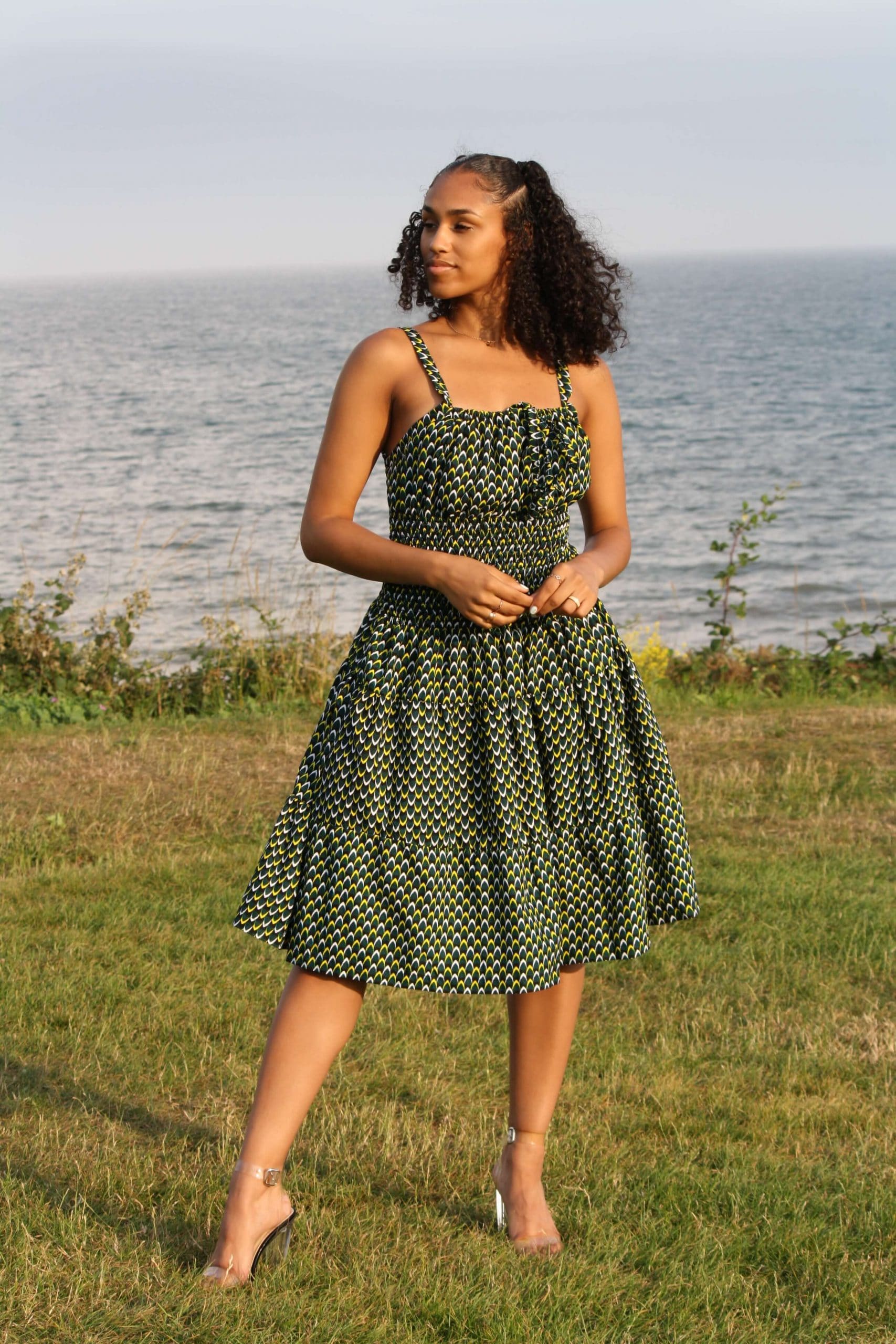 Shirred African Print Summer Strap Dress