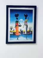 Two Women Holding Babies and Baskets Sunset Art
