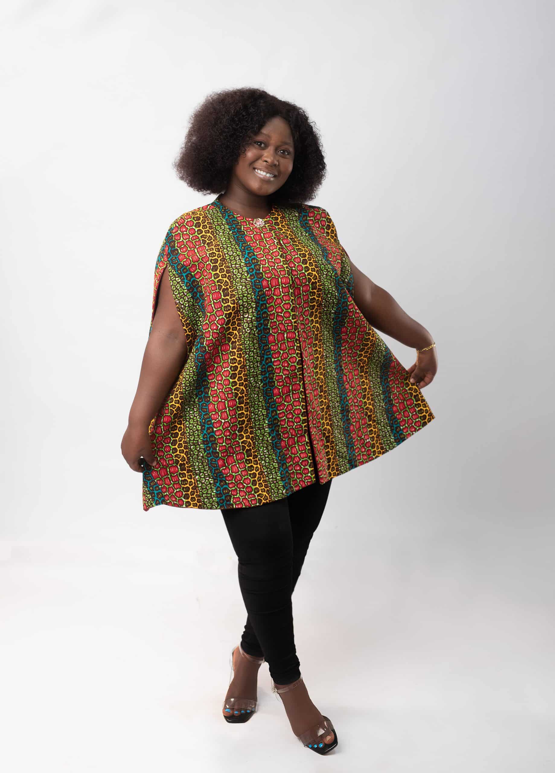 Sina Beautiful Leopard Print Ankara Cape Style Coat