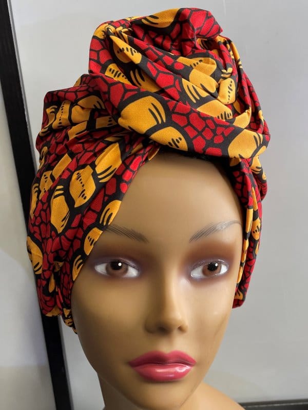 Red & Yellow African Print Knot Beautiful Head Wrap Turban