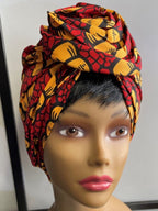 Red & Yellow African Print Knot Beautiful Head Wrap Turban