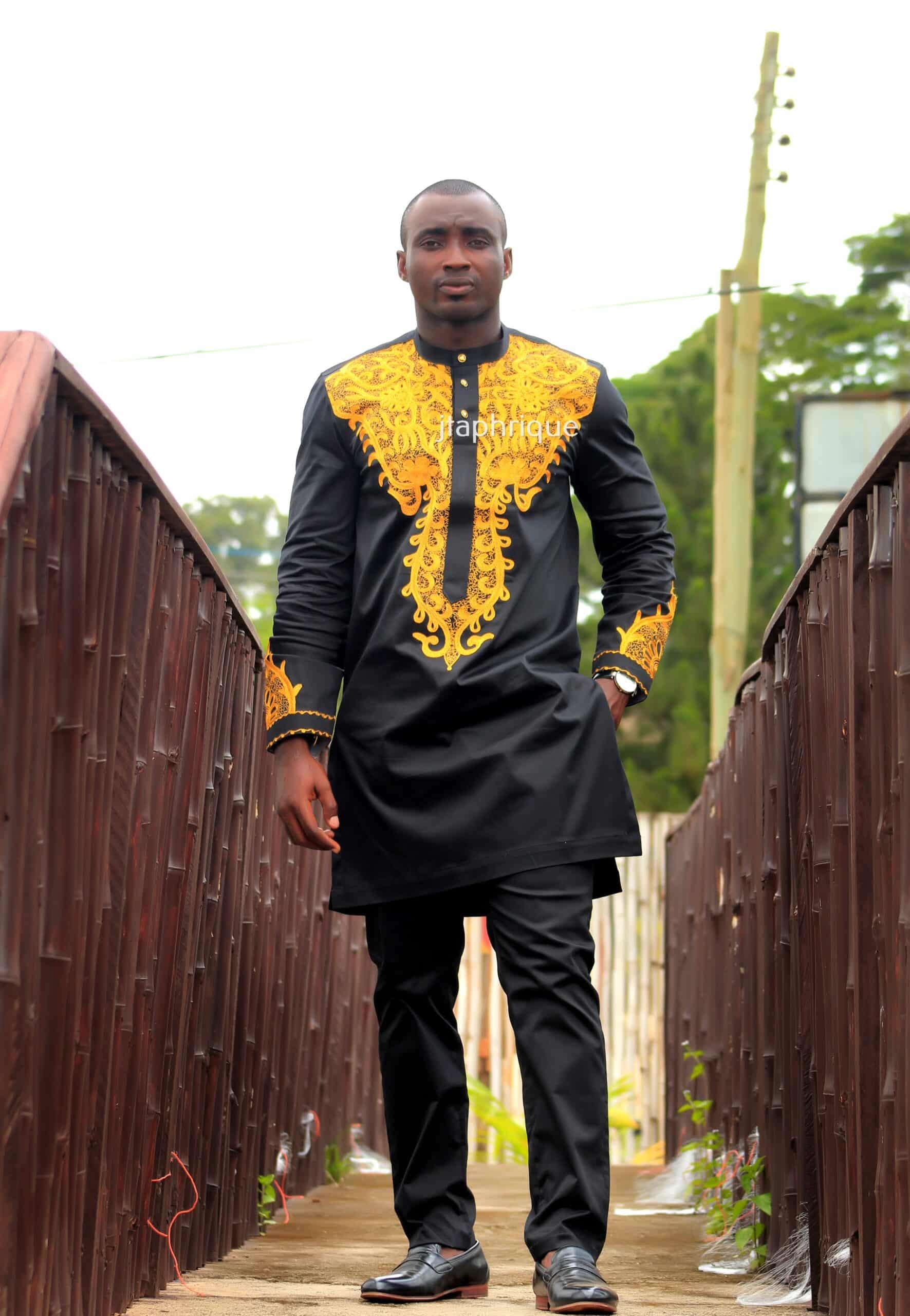 Theo Black & Gold African Embroidered Suit
