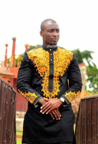 Theo Black & Gold African Embroidered Suit
