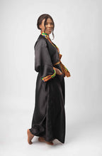 Black & African Kente Print Satin Kimono Robe