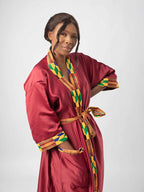 Maroon & African Kente Print Satin Kimono Robe