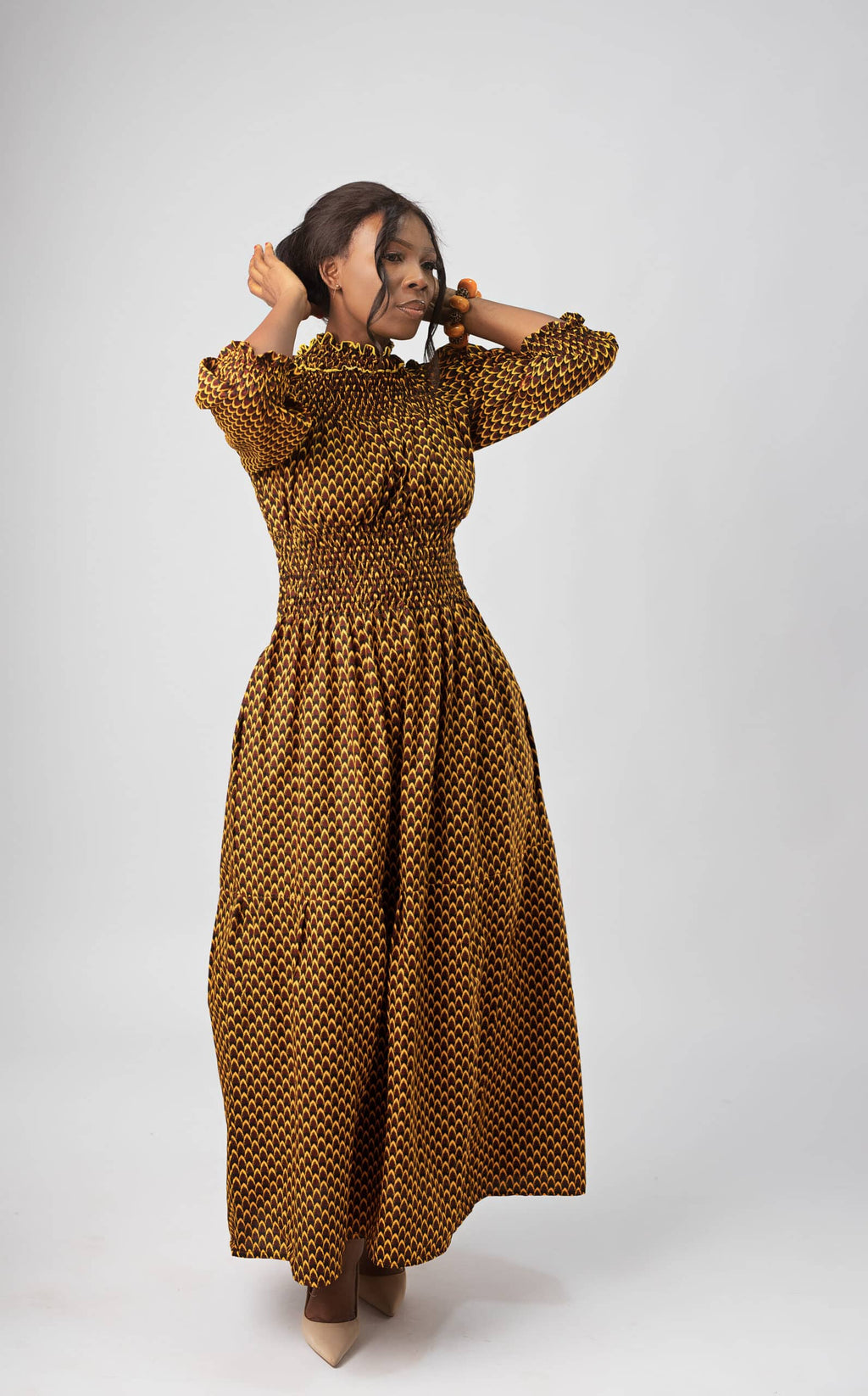 Denise Long Sleeve Maxi in Gorgeous Mustard Pattern