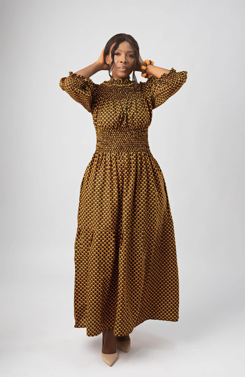 Denise Long Sleeve Maxi in Gorgeous Mustard Pattern