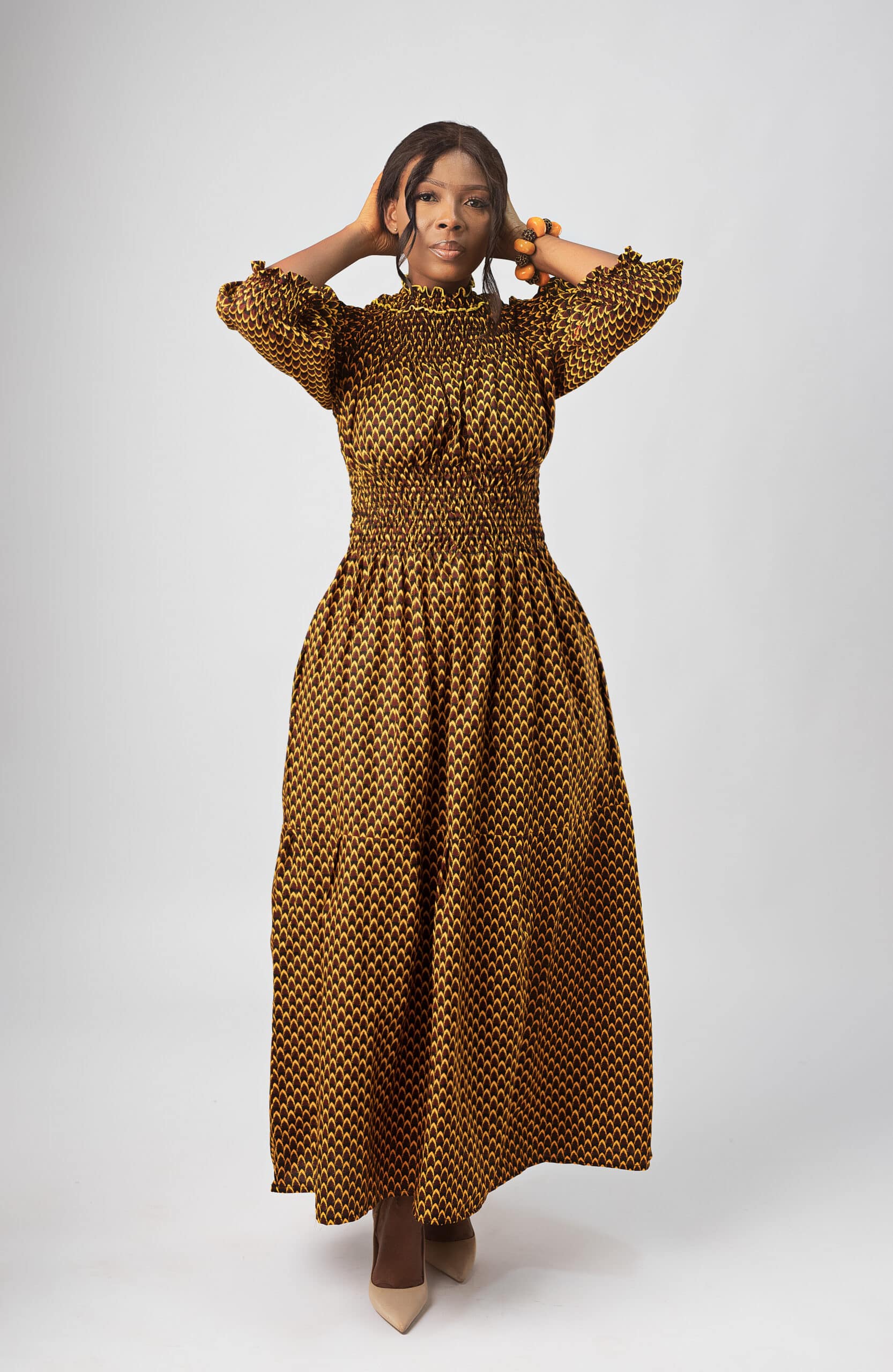Denise Long Sleeve Maxi in Gorgeous Mustard Pattern