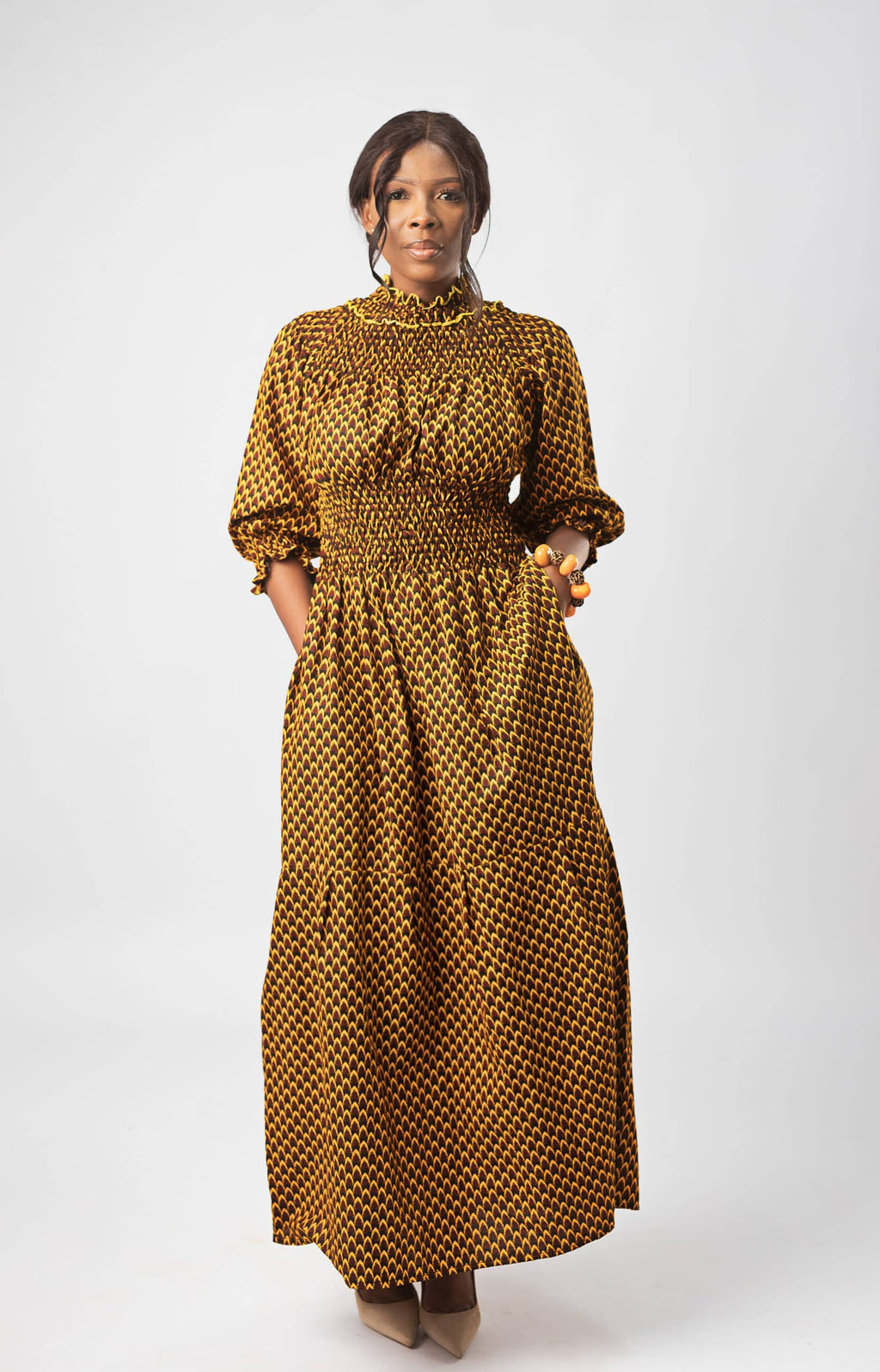 Denise Long Sleeve Maxi in Gorgeous Mustard Pattern