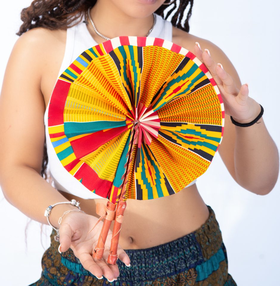 Vibrant Yellow Multicolour Ankara Print Round Closable Fan