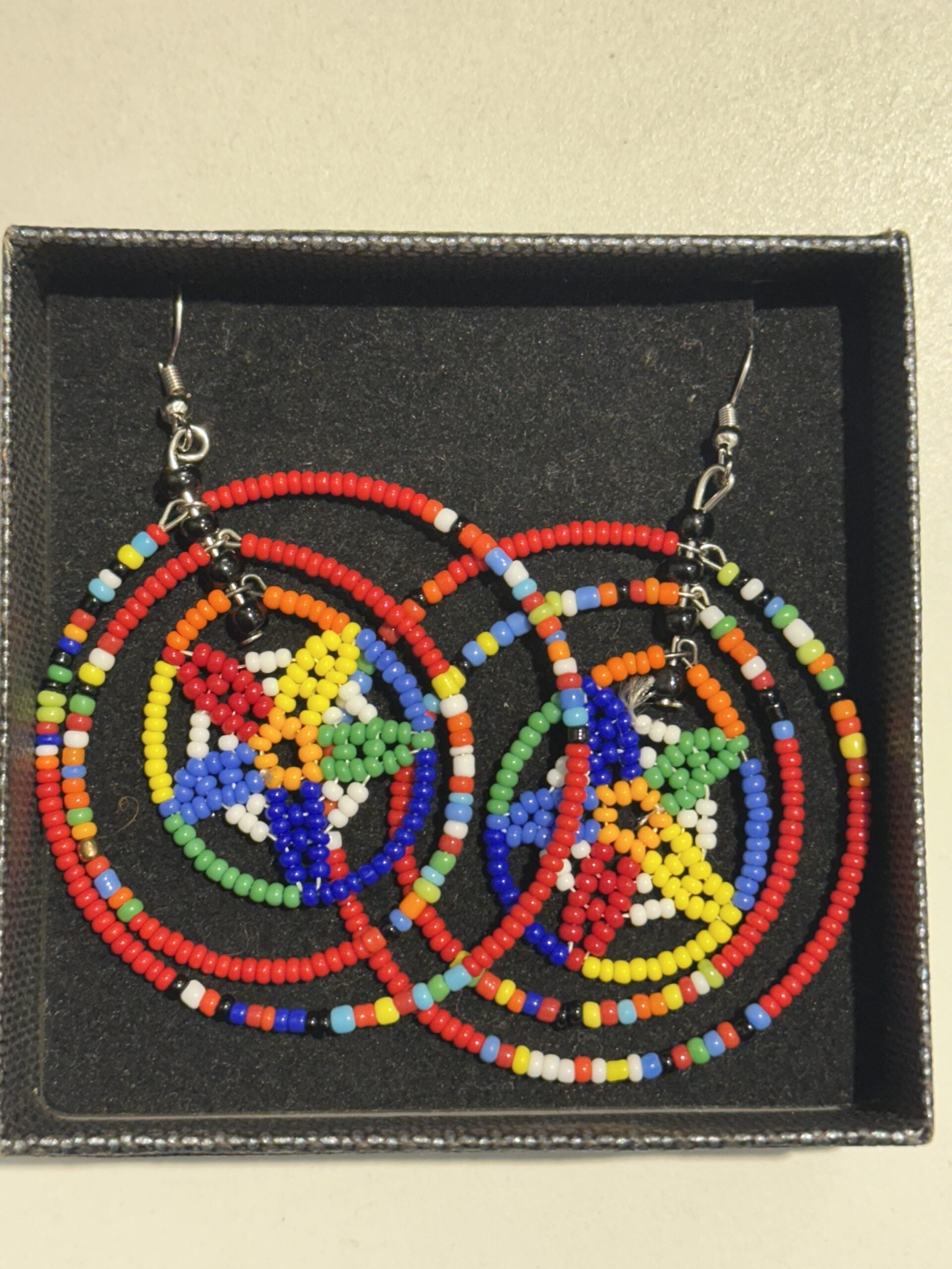 Handmade Multi-Coloured Circular Kenyan Beaded Earrings