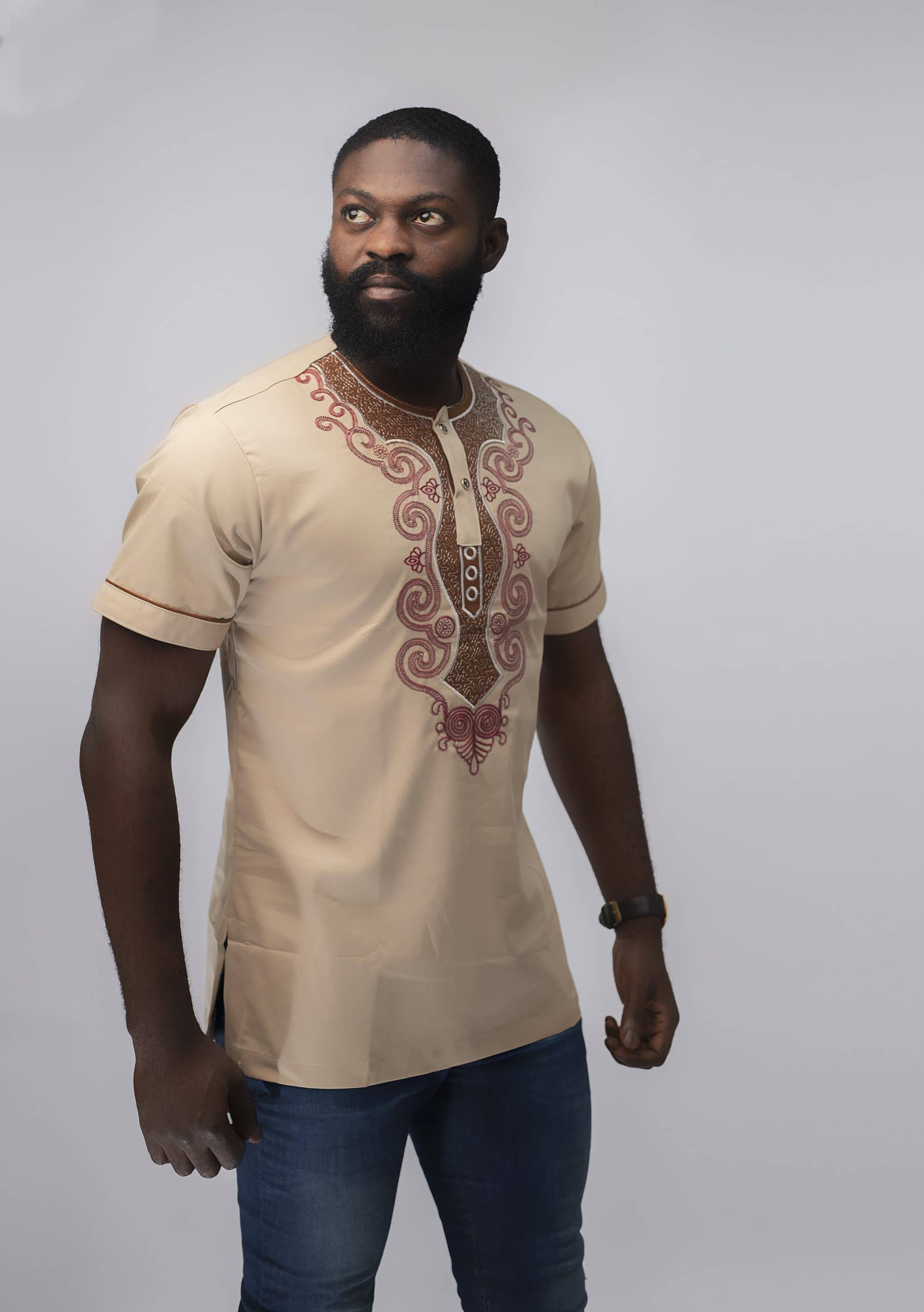 Melange Slim Fit Embroidered African Shirt