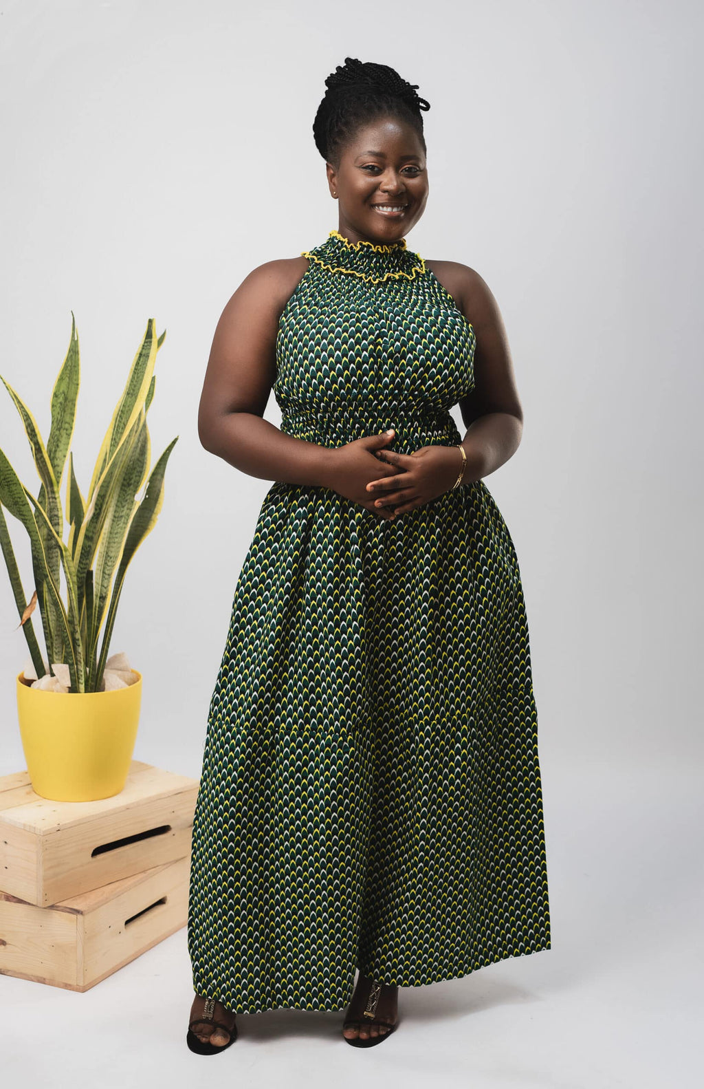 Denise Green High-neck Halter Maxi Dress in Beautiful Ankara