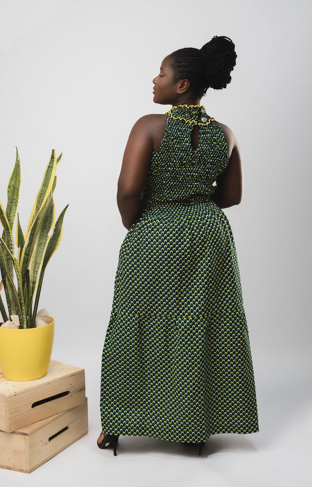 Denise Green High-neck Halter Maxi Dress in Beautiful Ankara
