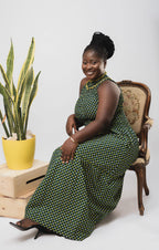 Denise Green High-neck Halter Maxi Dress in Beautiful Ankara