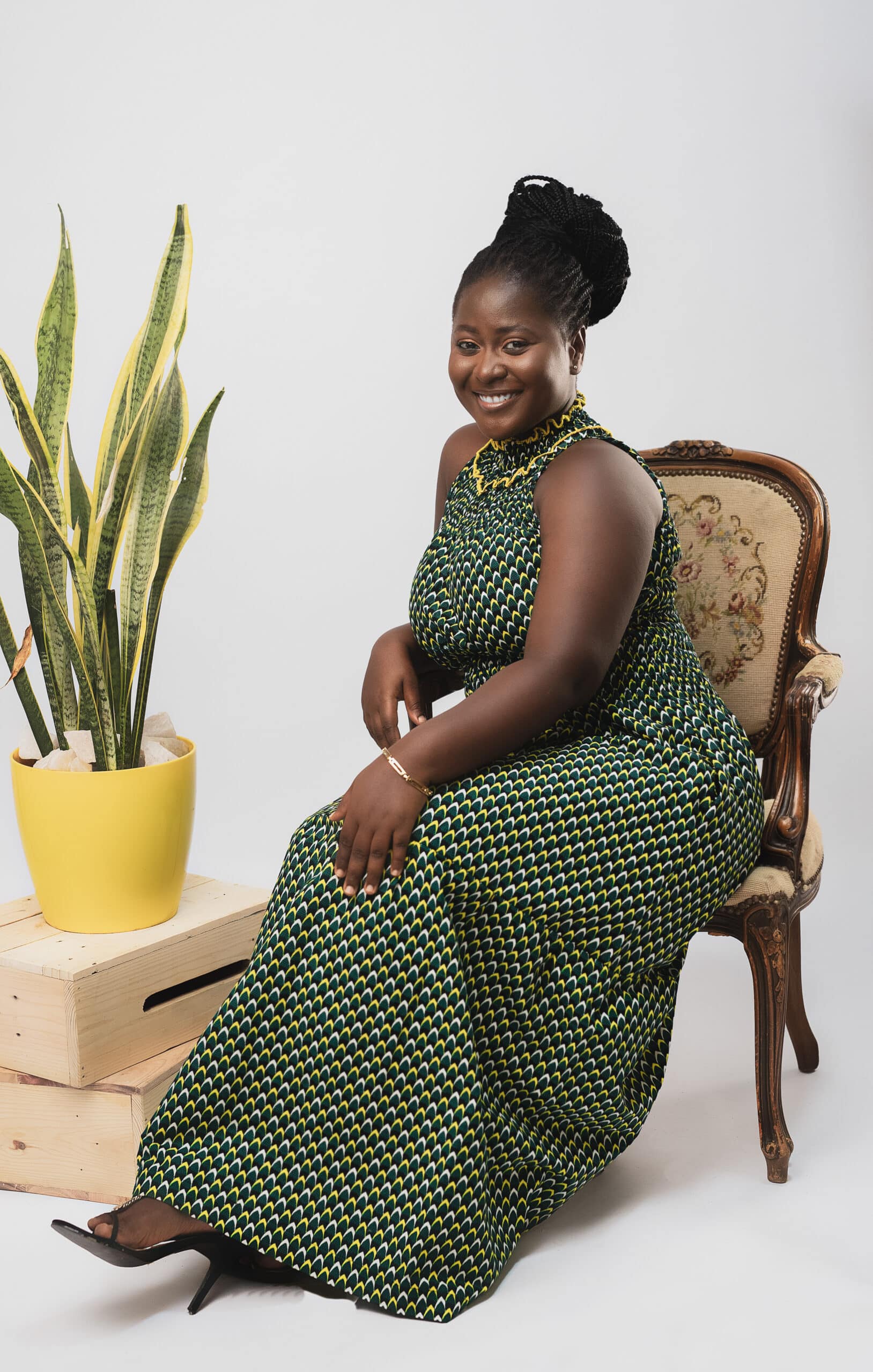 Denise Green High-neck Halter Maxi Dress in Beautiful Ankara