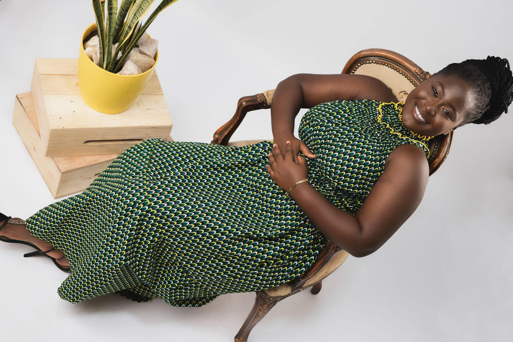 Denise Green High-neck Halter Maxi Dress in Beautiful Ankara