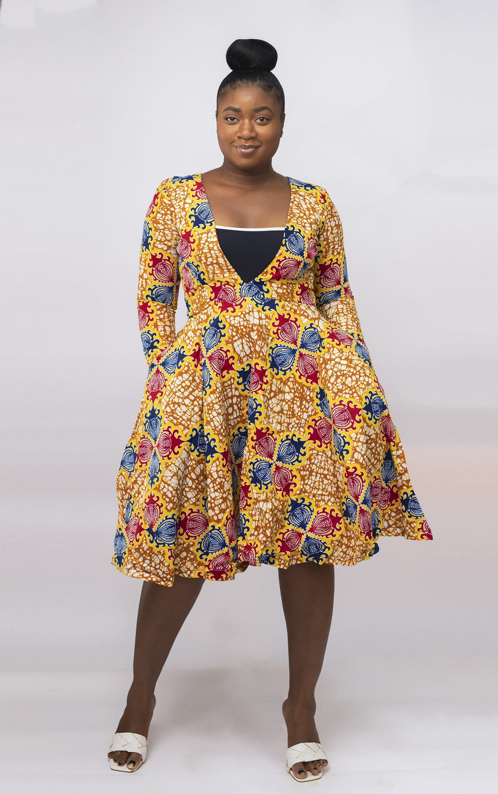 Taiwo Long-Sleeved Ankara Occasion Dress
