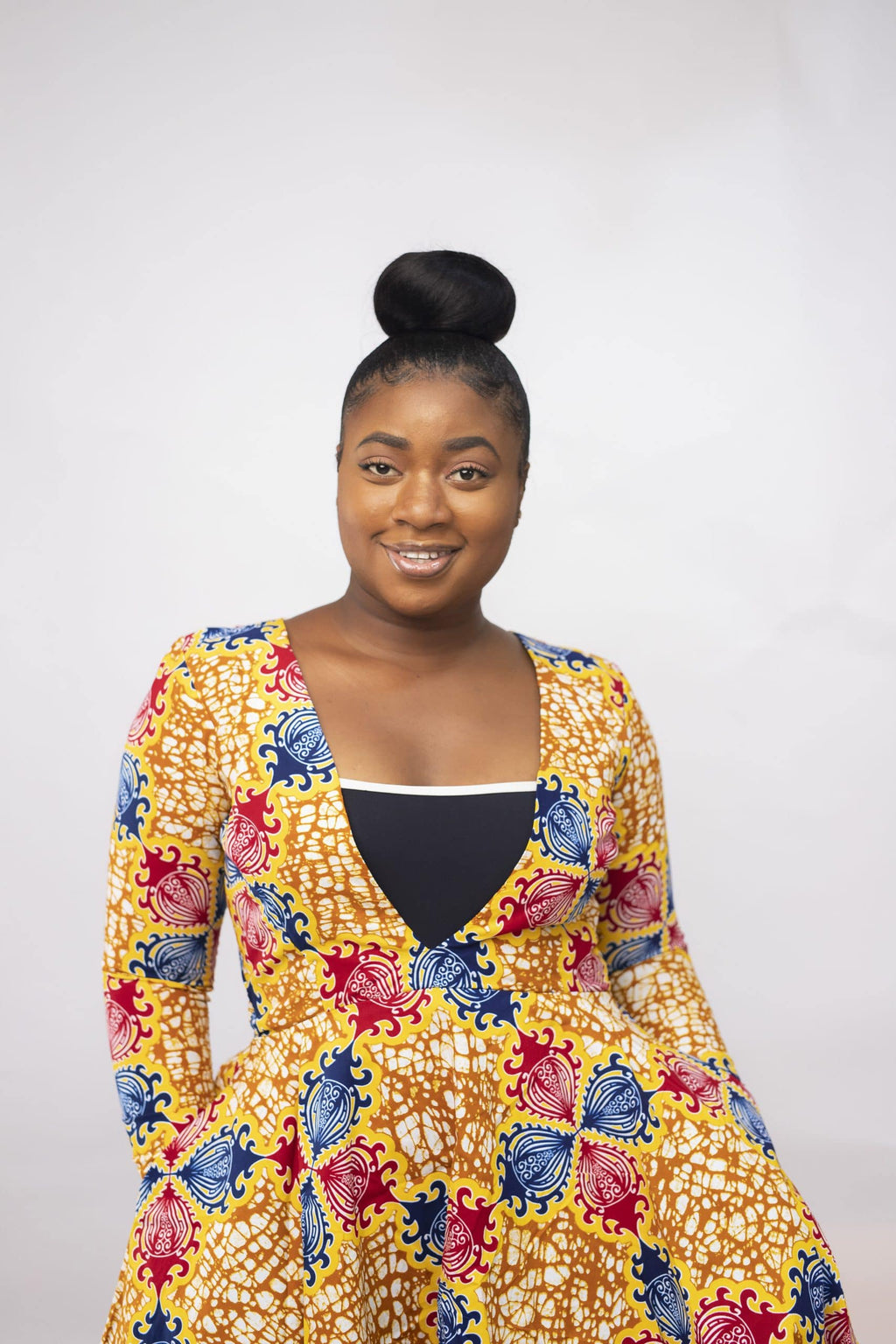 Taiwo Long-Sleeved Ankara Occasion Dress