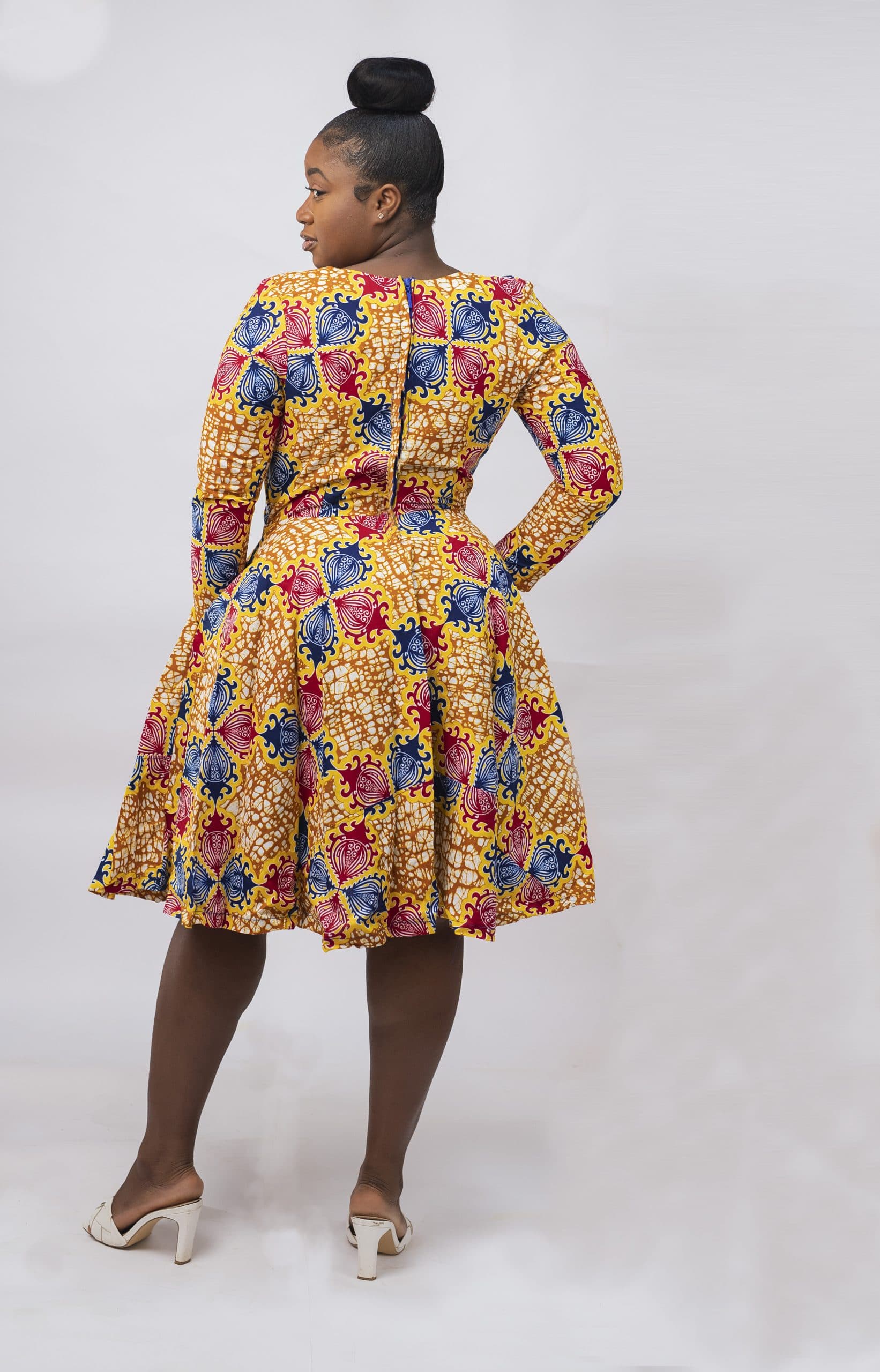 Taiwo Long-Sleeved Ankara Occasion Dress