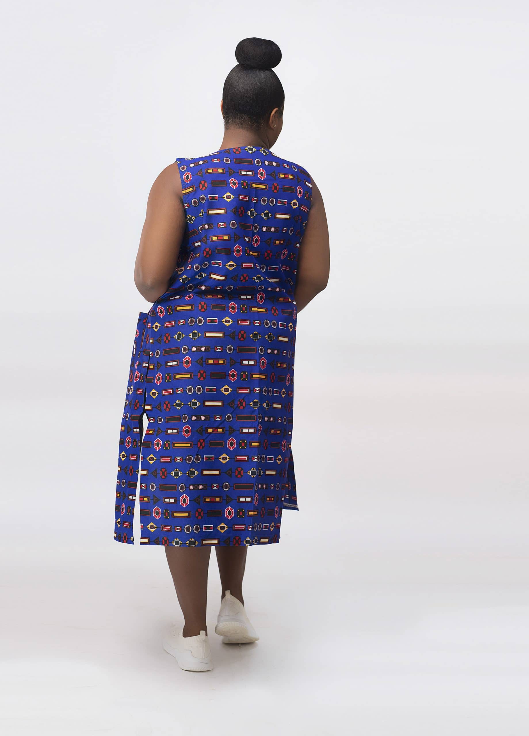 Jaylene Deep Blue Ankara Colourful Open Front Trench Vest