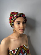 Red African Print Head Wrap / Scarf