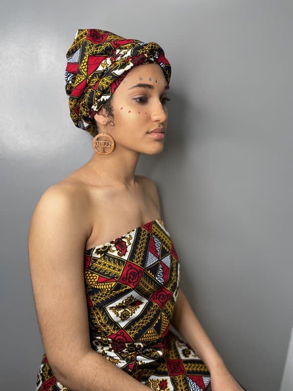 Red African Print Head Wrap / Scarf