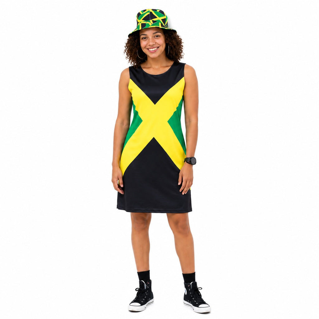 Jamaican Flag Dress | Sleeveless Bodycon Shift Dress